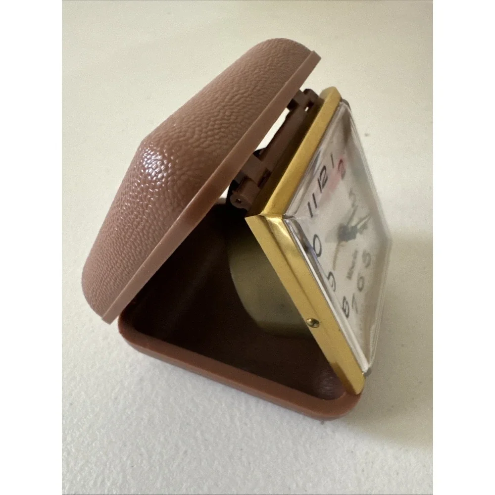1980's Westclox Travel Alarm Clock, Brown Plastic Cover